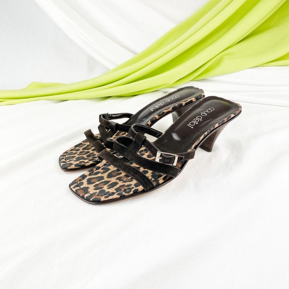 90's Leopard Suede Square Toe Mules Sandals / Size