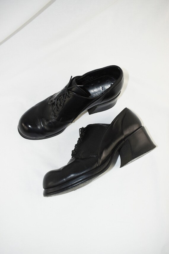 Vintage 70's Black Leather Lace Up Oxfords / Size… - image 7