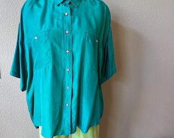 Vintage Teal Sill Blouse Size Large