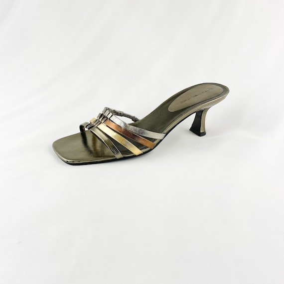 90's Gold Silver Metallic Square Toe Slide Sandals