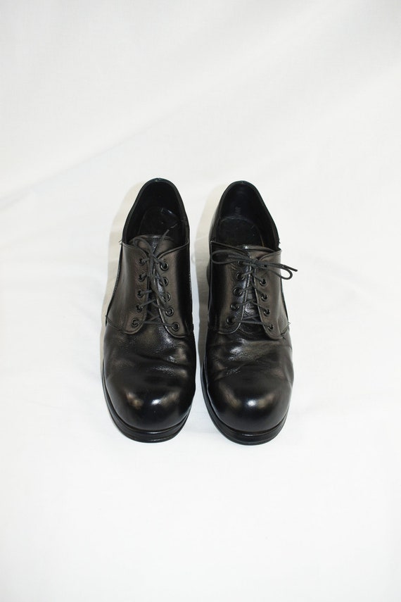Vintage 70's Black Leather Lace Up Oxfords / Size… - image 3