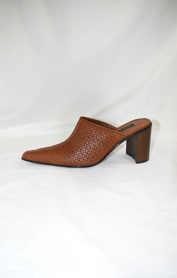 Y2K Cutout Leather Chunky Mules / Block Heels / Si