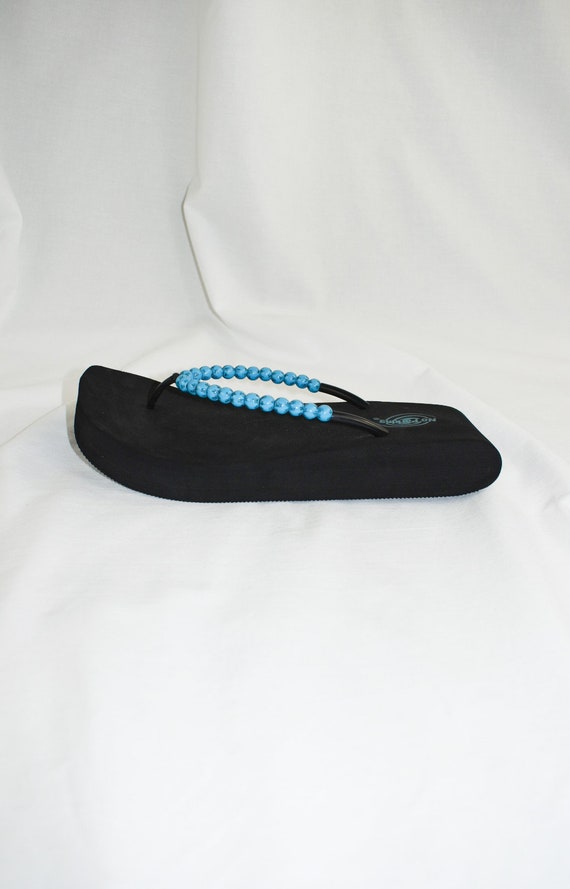 Y2K Blue Beaded Thong Platform Sandals / Size 9 - image 6