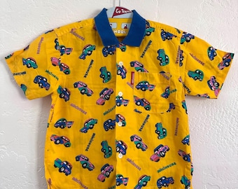 Vintage 90s Mikihouse Yellow Car Shirt Youth 7