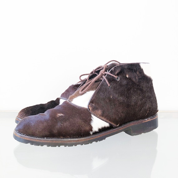 90's Joan and David Cow Hide Ankle Boots / Lace Up