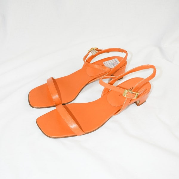 Y2K Orange Square Toe Leather Strappy Sandals / Size 8.5