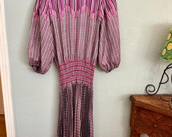 Vintage Diane Freis Pink Purple Pleated Dress One Size