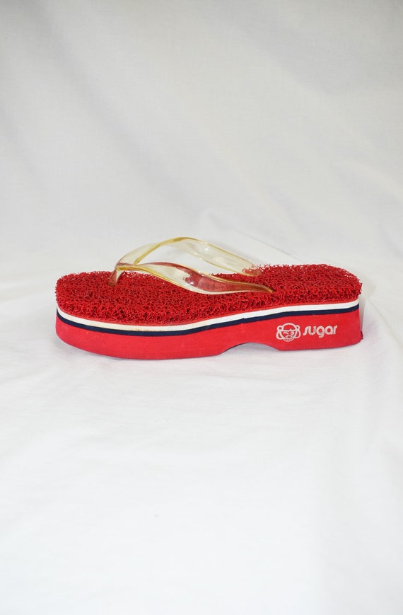 Y2K Red Platform Chunky Thong Sandals / Size 10 1… - image 7