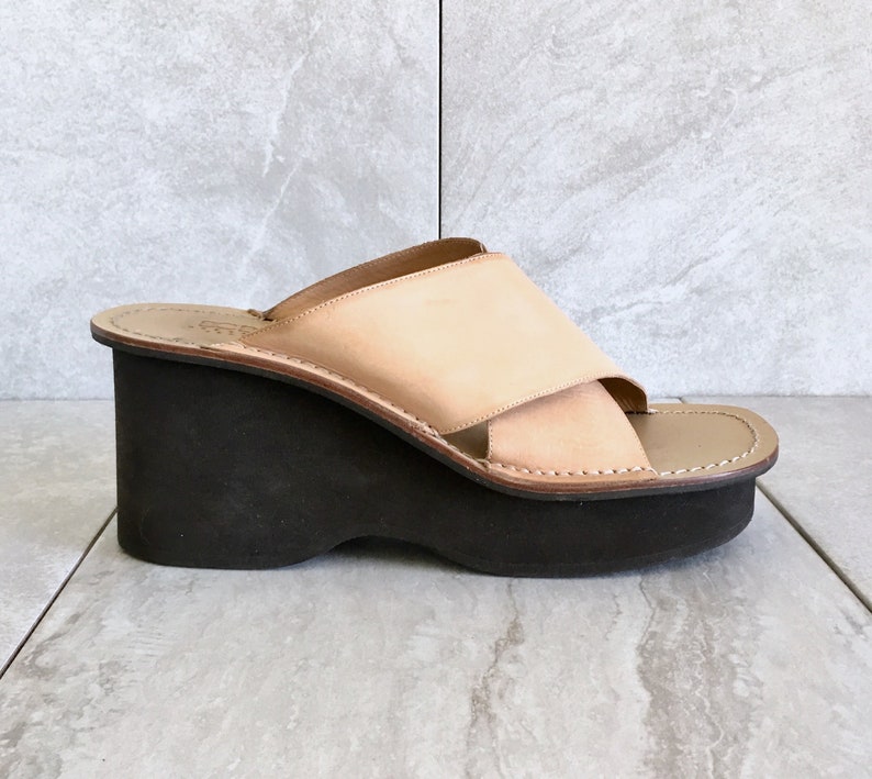 CLEARANCE 90's Tan Platform Wedge Sandal BCBG Vintage Slide Sandal Size 10M CLEARANCE 90's Tan Platform Wedge Sandal BCBG Vintage Slide Sandal Size 10M