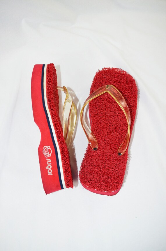 Y2K Red Platform Chunky Thong Sandals / Size 10 1… - image 6