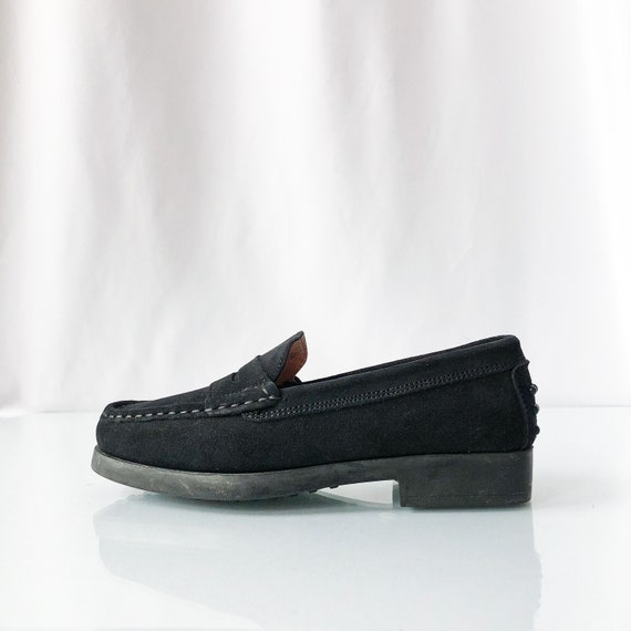 90's Black Suede Square Toe Loafers / Size 6