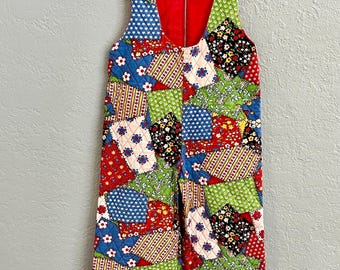 Vintage 70s Kids Patchwork Overalls Youth Medium