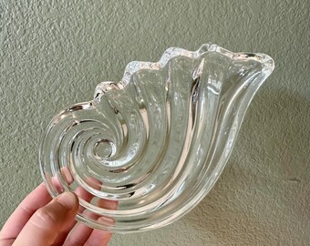 Vintage Clear Glass Seashell Catchall Dish