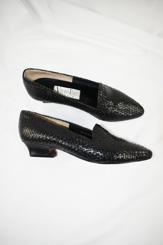 90's Black Woven Leather Heels / Flats / Size 7
