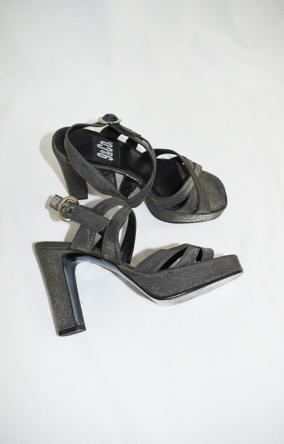 90s Silver Metallic Platform Strappy Sandals / Si… - image 1