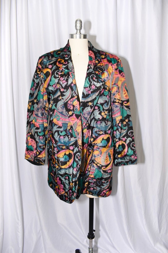 80's Quilted Pattern Blazer / Size Large