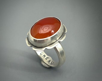 Carnelian Gemstone Ring, Unique Sterling Silver Ring, Statement Ring For Women, OOAK Jewelry For Her, Women Size 8, Red Gemstone Ring