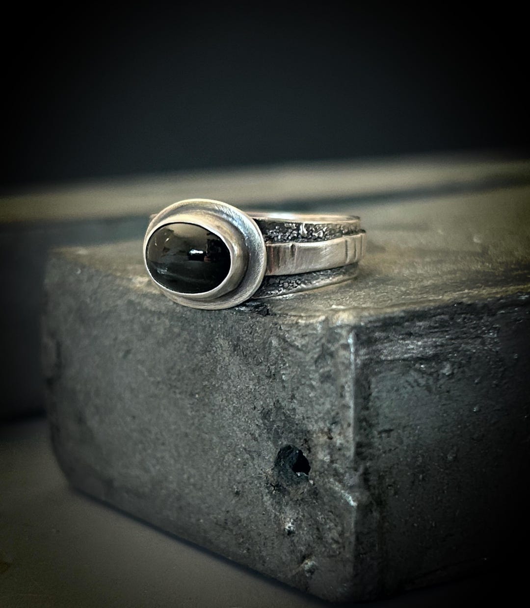 Black Sapphire Ring - Three Threads Band in Reclaimed Sterling Silver ...