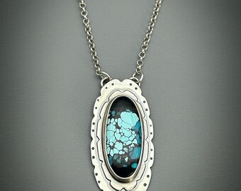 Modern Turquoise Pendant, Unique Jewelry For Her, Sterling Silver Pendant, Quote Necklace, OOAK Jewelry, Large Turquoise