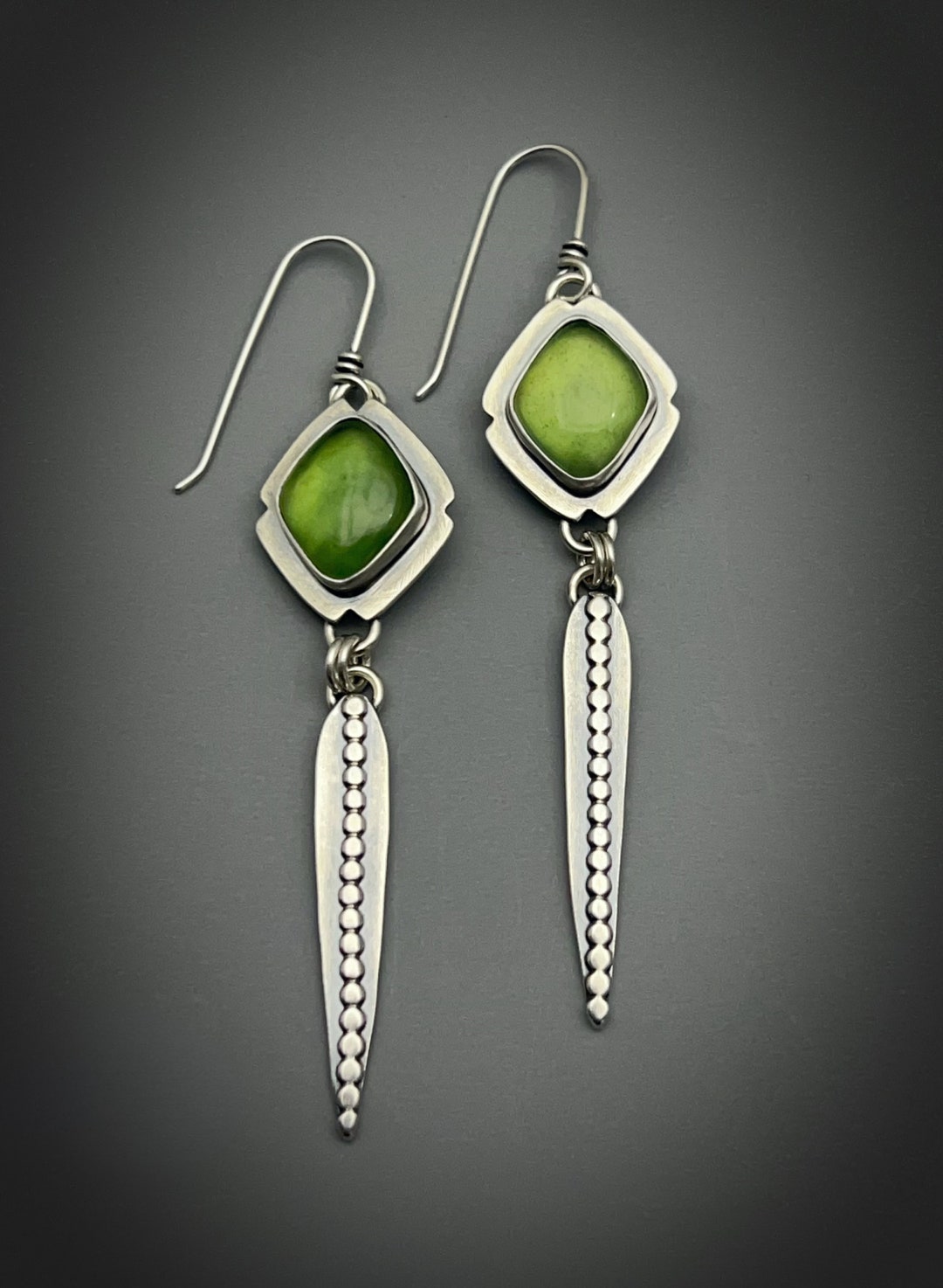 Green Serpentine + Thai Silver Bead Earring
