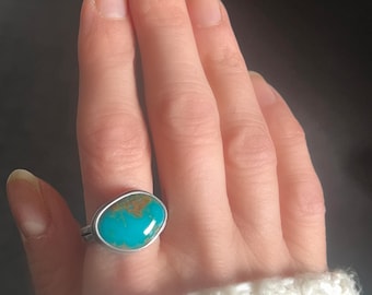 Kingman Türkis Ring in Sterling Silber - Größe 8 - Handgefertigter, handgemachter Schmuck
