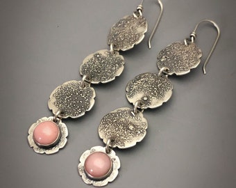 Pink Opal Earrings, Sterling Silver Earrings, Pink Jewelry, Oxidized Earrings, Dangle Earrings for Women, Silversmith Earrings