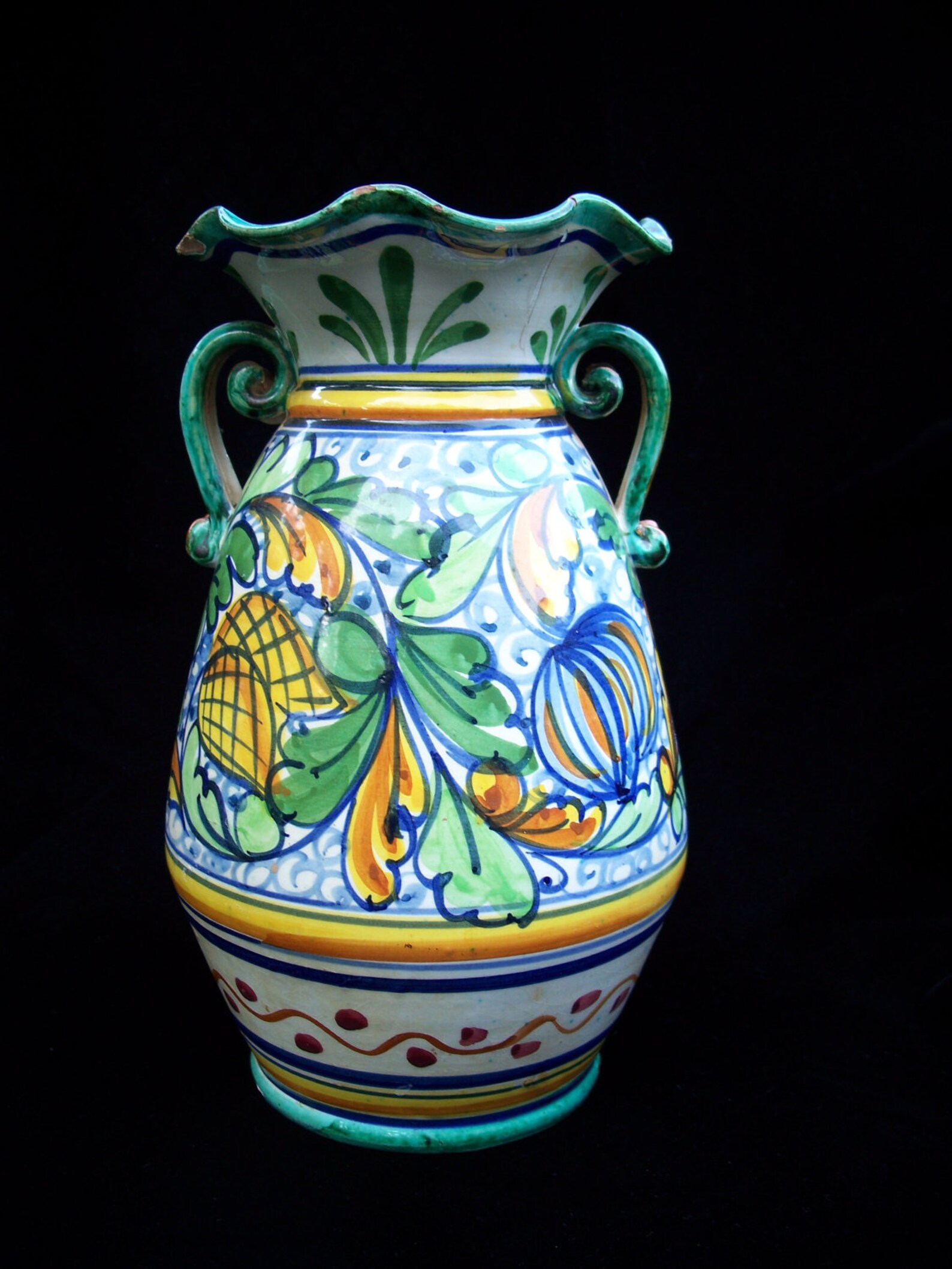 Vintage Italian Pottery Vase with Handles Hand Painted Etsy