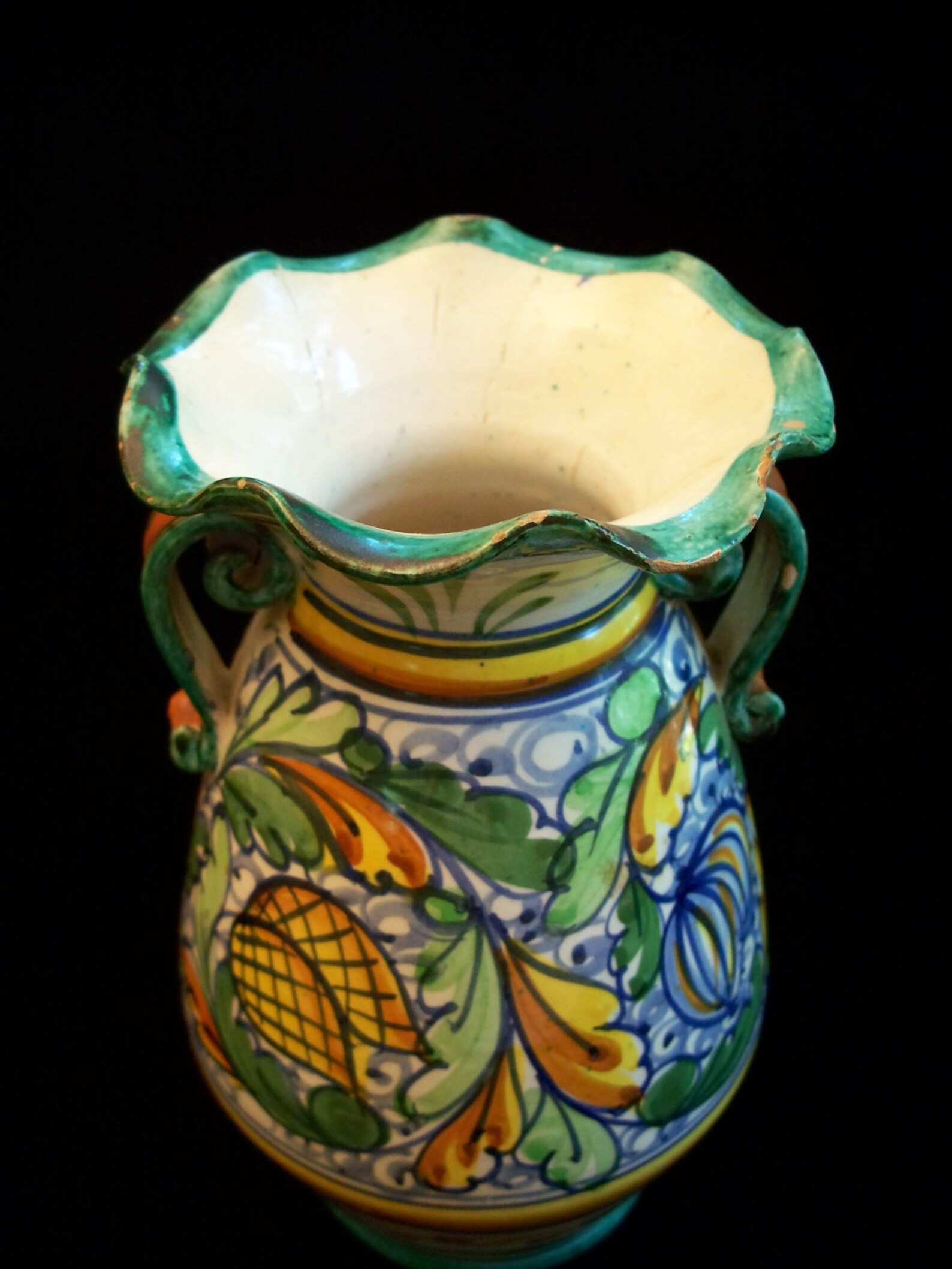 Vintage Italian Pottery Vase with Handles Hand Painted Etsy