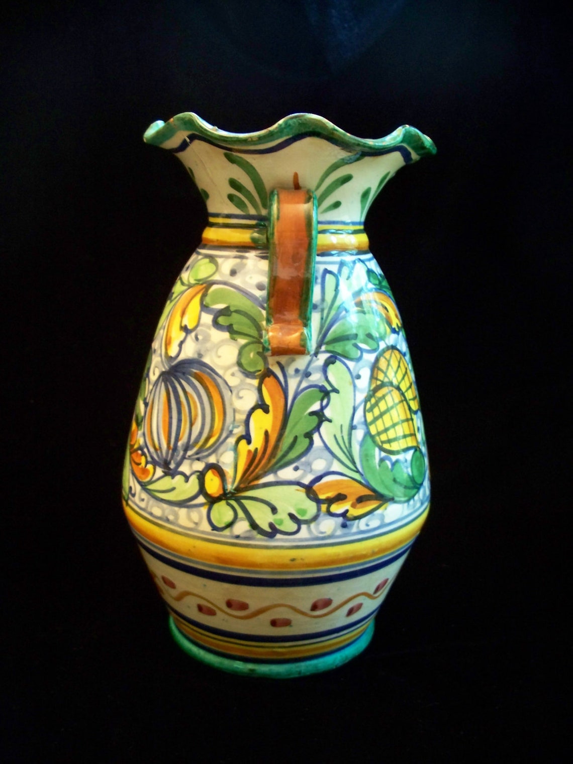 Vintage Italian Pottery Vase with Handles Hand Painted Etsy