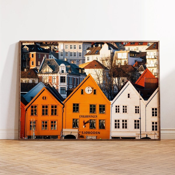 Bryggen District • Bergen Photo • Norwegian landscape • Scandinavian House • Framed Wall Art