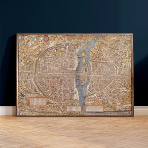 Mapa antiguo • Mapa vintage de París • Antigüedades francesas • Notre Dame de París • Póster de viaje del siglo XVI