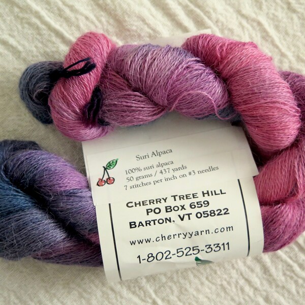 Suri Alpaca laceweight yarn by Cherry Tree Hill in Winterberry Colorway 50g