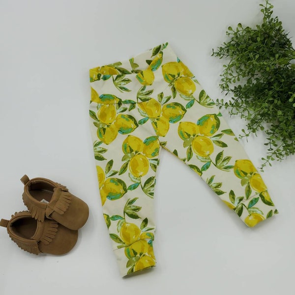 Lemon Leggings, Leggings,Girl Leggings,baby pants,baby leggings,Toddler leggings,yellow,green,lemon,lemons,lemon floral,lemon pants