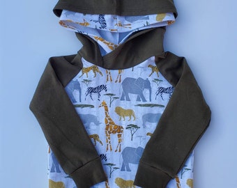 Safari hoodie, crossover hoodie,safari animal hoodie,zoo hoodie, toddler hoodie, baby hoodie,safari,wild animals,olive,animal hoodie,hoodie