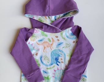 Watercolor Dino Hoodie: Handmade Cotton Blend Baby Toddler Sweatshirt