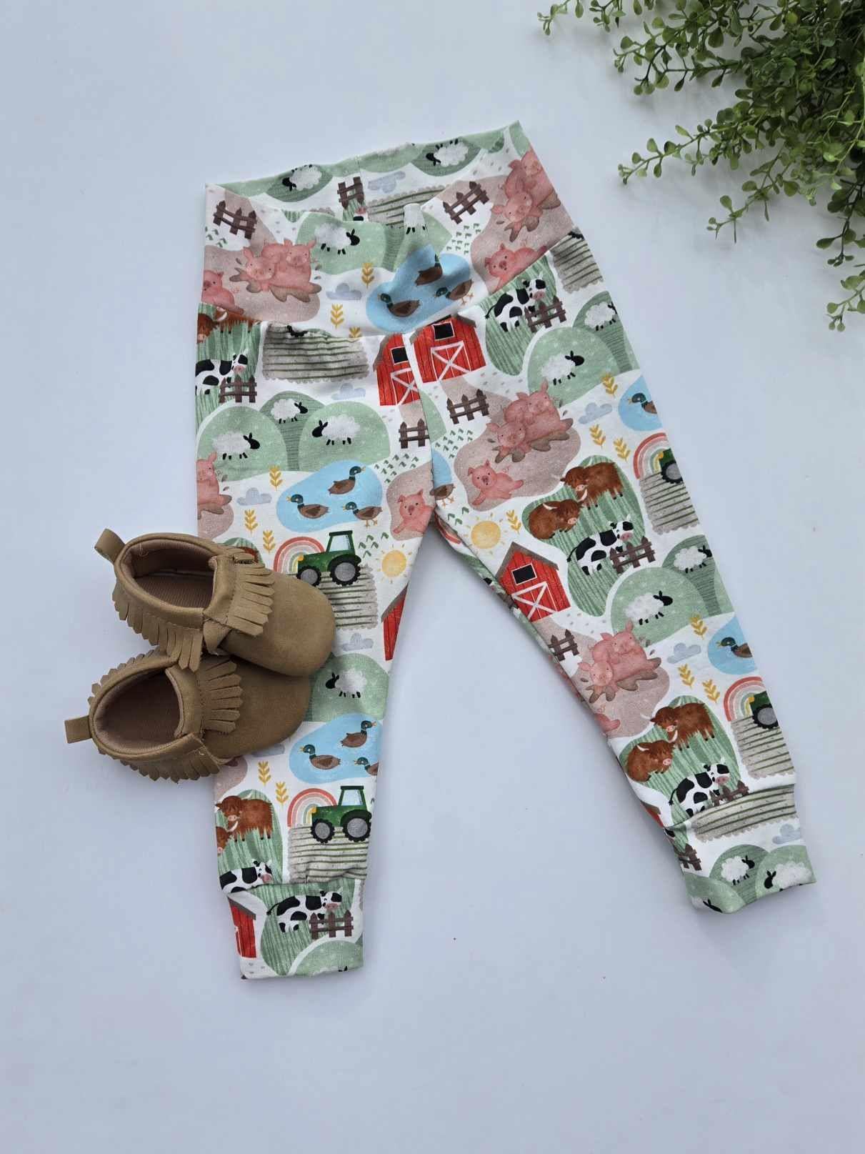 Sweet Farm Print Leggings: Soft Cotton Knit Baby and Toddler Pants