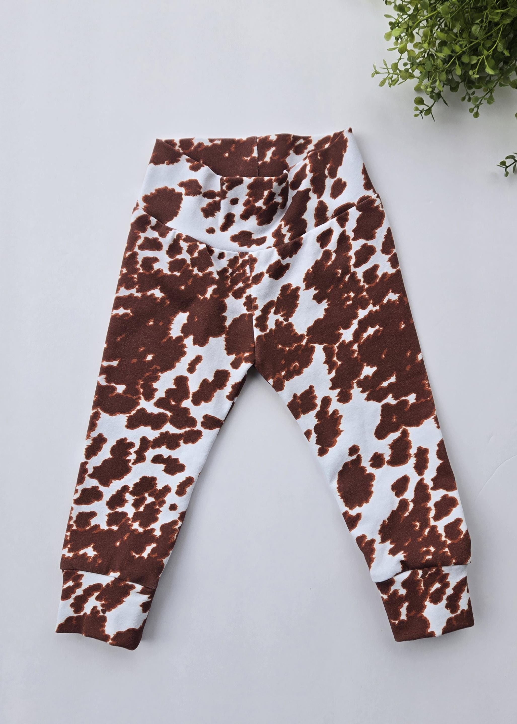 Brown Cow Print Baby Leggings: Soft Cotton Knit Baby and Toddler Pants