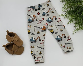 Construction Leggings, Leggings, boy leggings,baby leggings, Toddler leggings, construction,cement truck,crane,excavator,loader,demo day