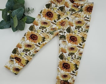 Sunflower Leggings, Leggings, sunflower, sunflowers, yellow, floral, sage, Girl Leggings, baby pants, baby leggings, Toddler leggings,