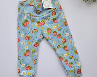 Strawberry and Rainbow Print Baby Leggings: Soft Cotton Knit Baby and Toddler Pants