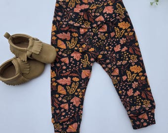 Dark Floral Baby Leggings: Soft Cotton Knit Baby and Toddler Pants