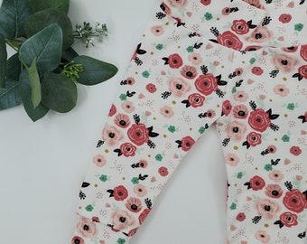 Pink and black small floral leggings, Leggings,Girl Leggings, baby pants, baby leggings, Toddler leggings, dainty floral, pink floral