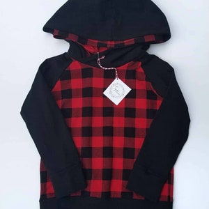 Red and black plaid hoodie,double hoodie,plaid hoodie,buffalo plaid,red buffalo plaid hoodie,kids hoodie,toddler hoodie,baby hoodie,crewneck