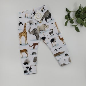 Safari Leggings,Leggings,Girl Leggings,baby pants,baby leggings,Toddler leggings,safari,wild animals,elephant,giraffe,rino,alligator,wild image 1