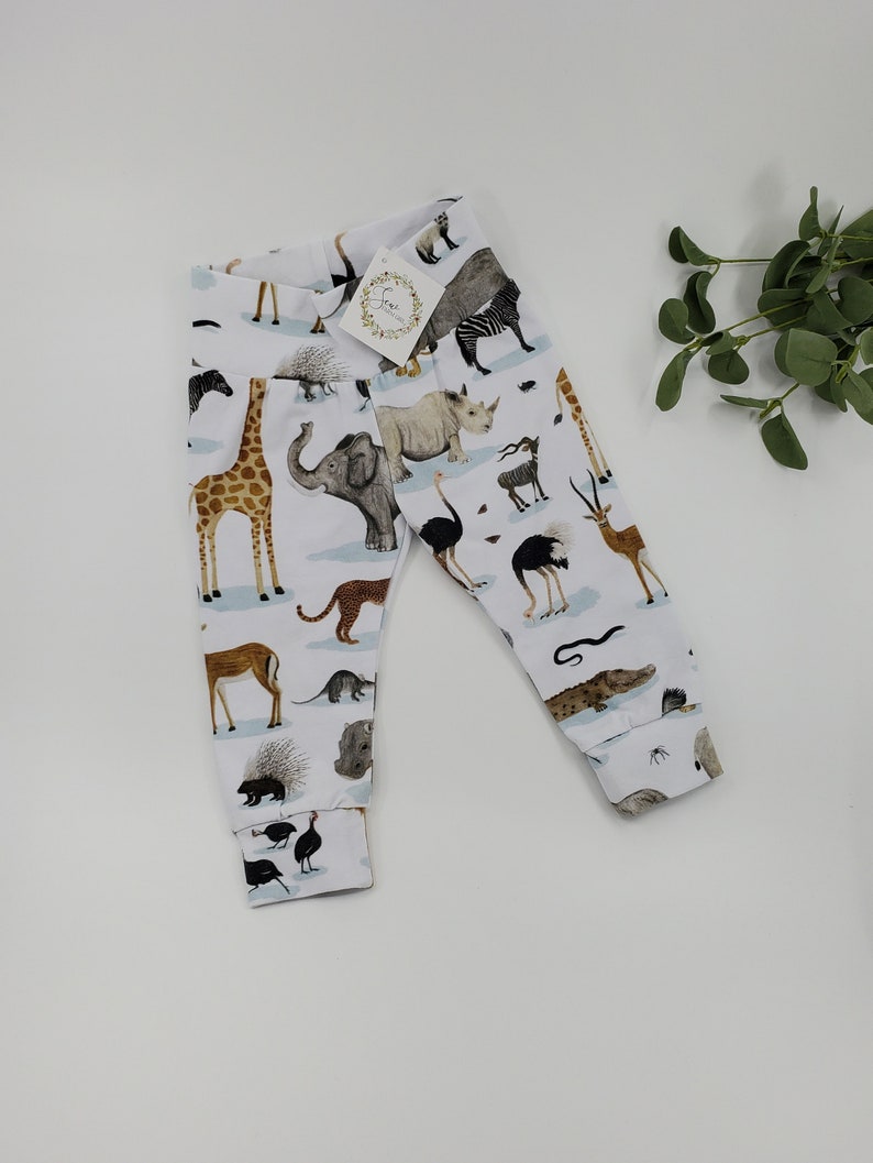 Safari Leggings,Leggings,Girl Leggings,baby pants,baby leggings,Toddler leggings,safari,wild animals,elephant,giraffe,rino,alligator,wild image 1