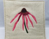 Pot Holder - Appliqued Pink Echinacea Flower Potholder, Echinacea, Pot Holder, Potholder, Trivet, Hot Pad, Botanical Art, Textile Art