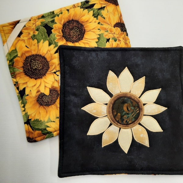 Appliqued Sunflower Pot Holder, Appliqued Sunflower Trivet, Appliqued Hot Pad, Sunflower
