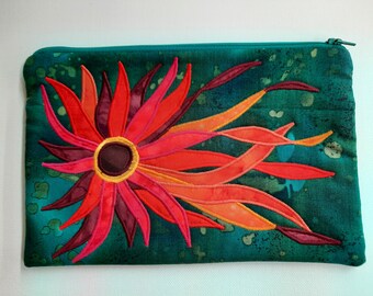 Appliqued Sunflower Zipper Pouch, Appliqued Tote, Sunflower Bag
