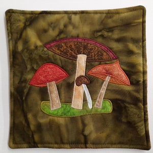 Appliqued Mushroom Pot Holder, Potholder, Trivet, Fungi, Shrooms