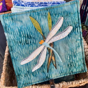 Appliqued Dragonfly Pot Holder, Trivet, Fabric Art, Hot Pad, cottagecore, dragon, kitchen decor, cooking